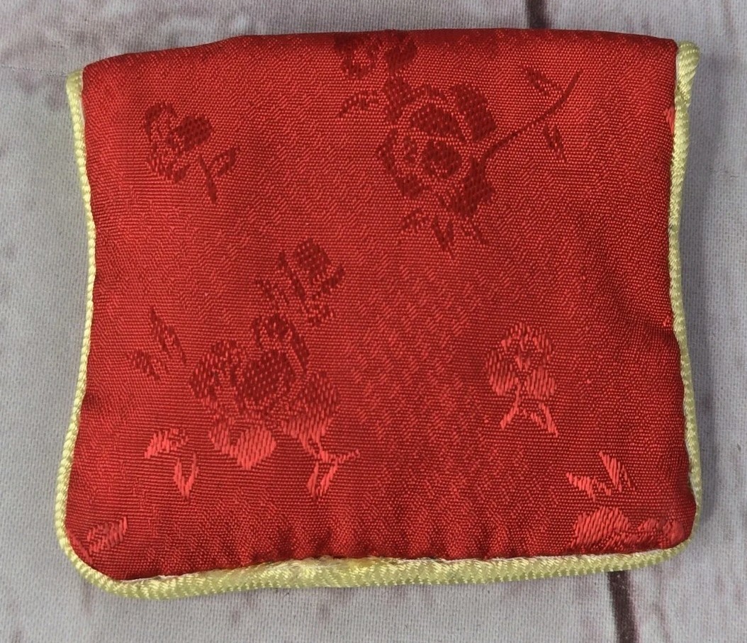 Vtg Faux Knotted Pearl Necklace Fish Hook Clasp Japan 18″ Red Oriental Pouch
