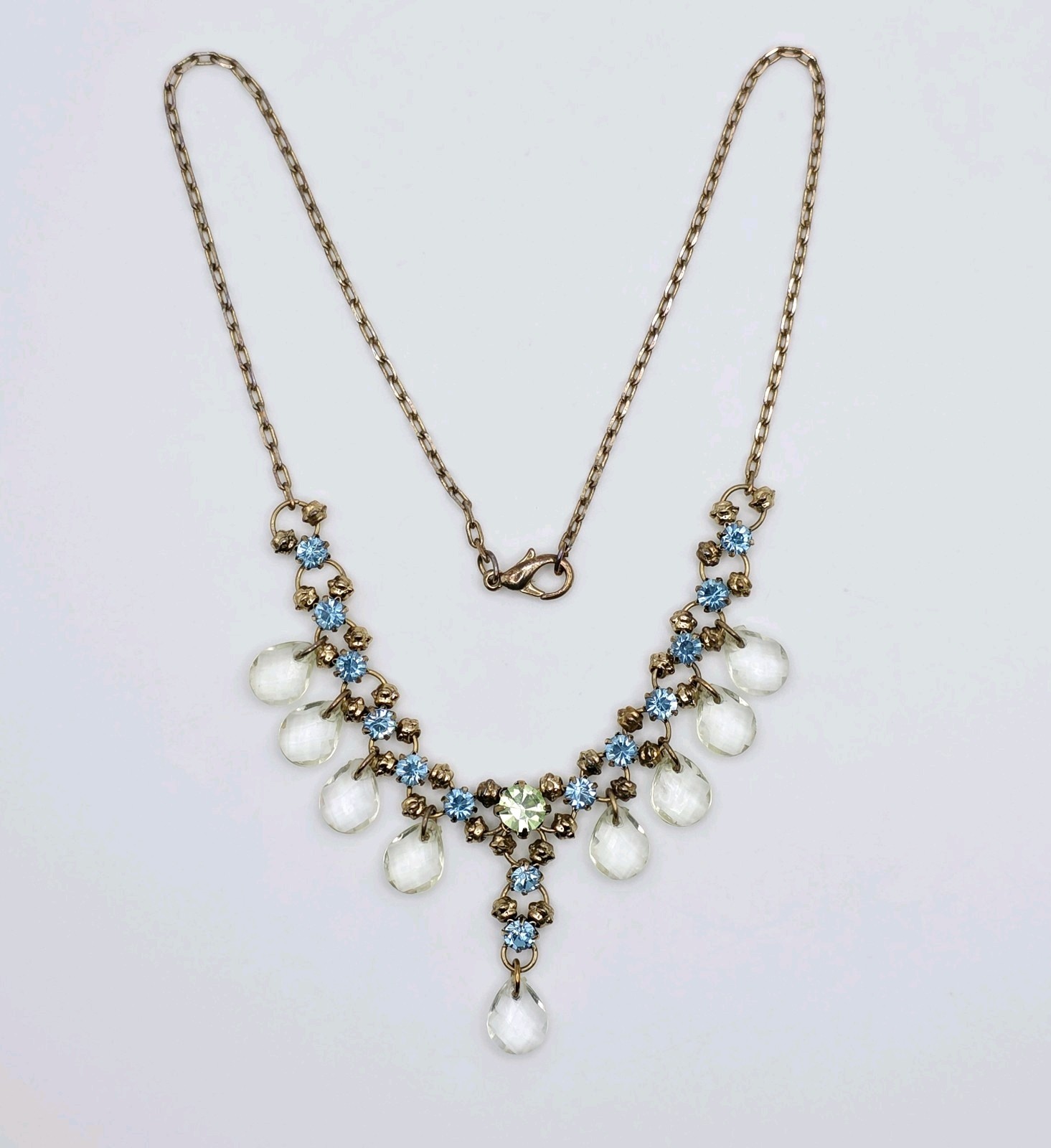 Vintage Gold Tone Crystal Glass Acrylic Dangle Choker Necklace Victorian Style