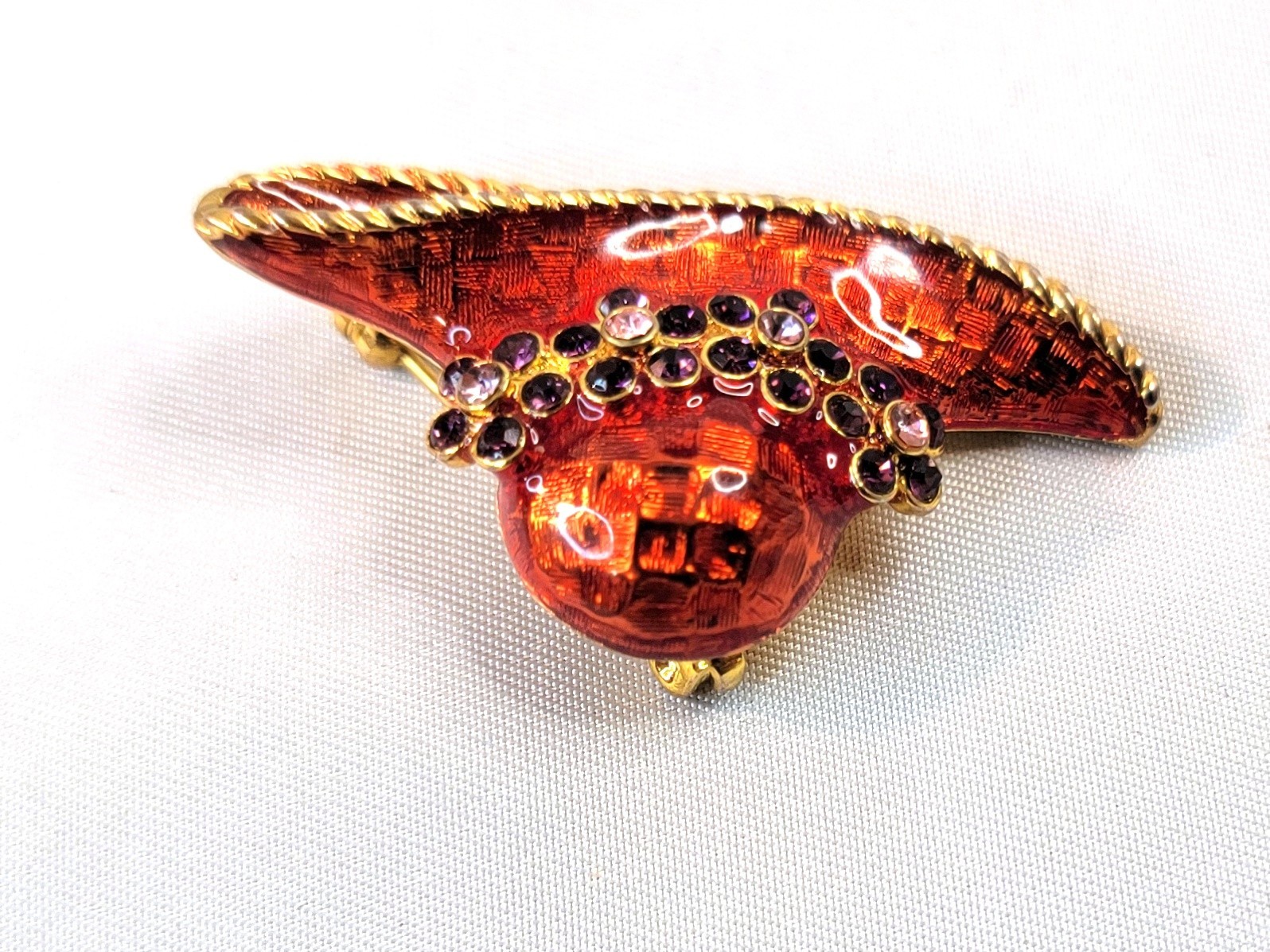 Ladies Fancy Red Hat Society Pin Brooch Rhinestone Ribbon Bow Grandma Princess