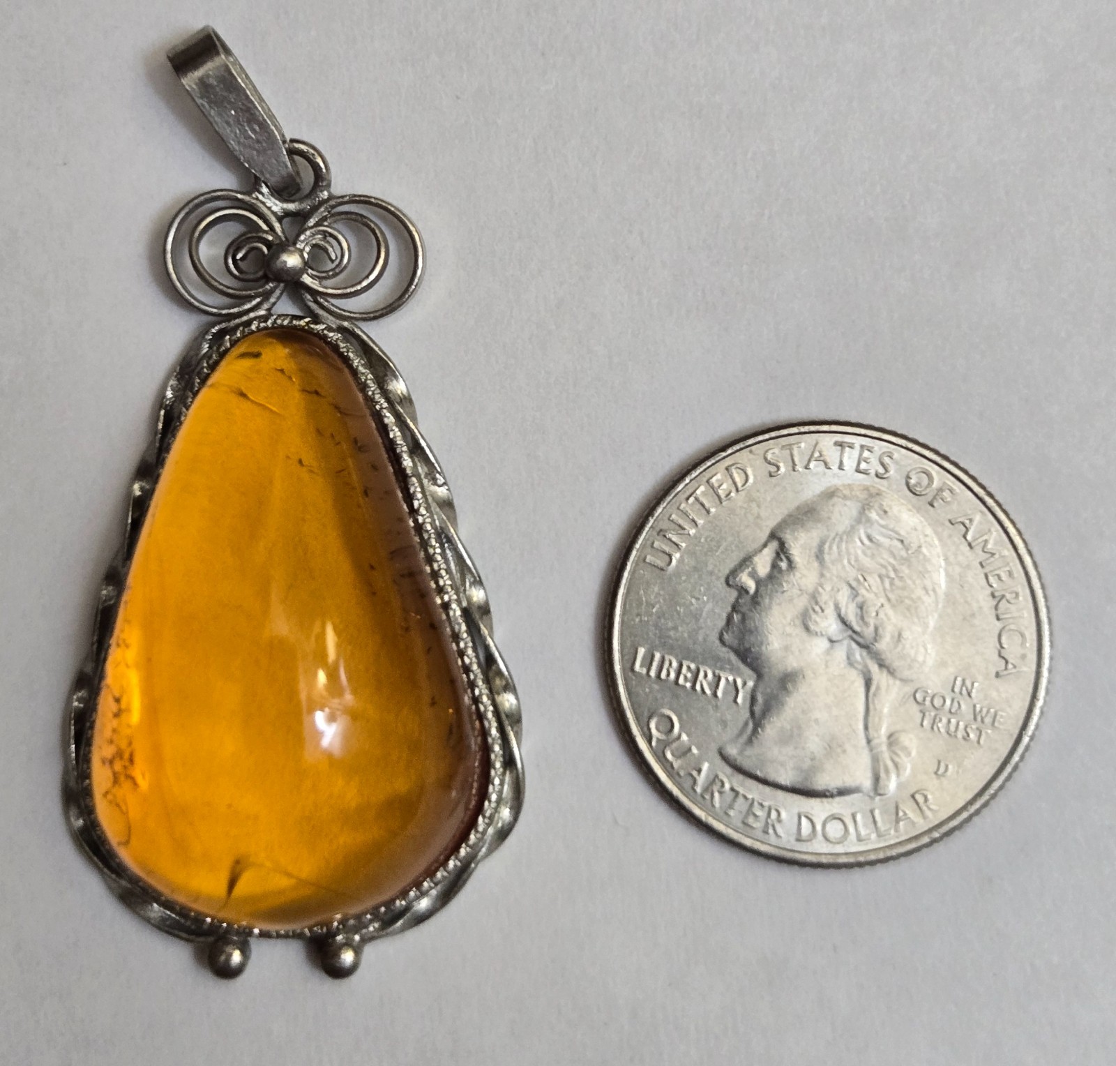 Vintage Brown Natural Amber Pendant from Latvia with Metal Setting