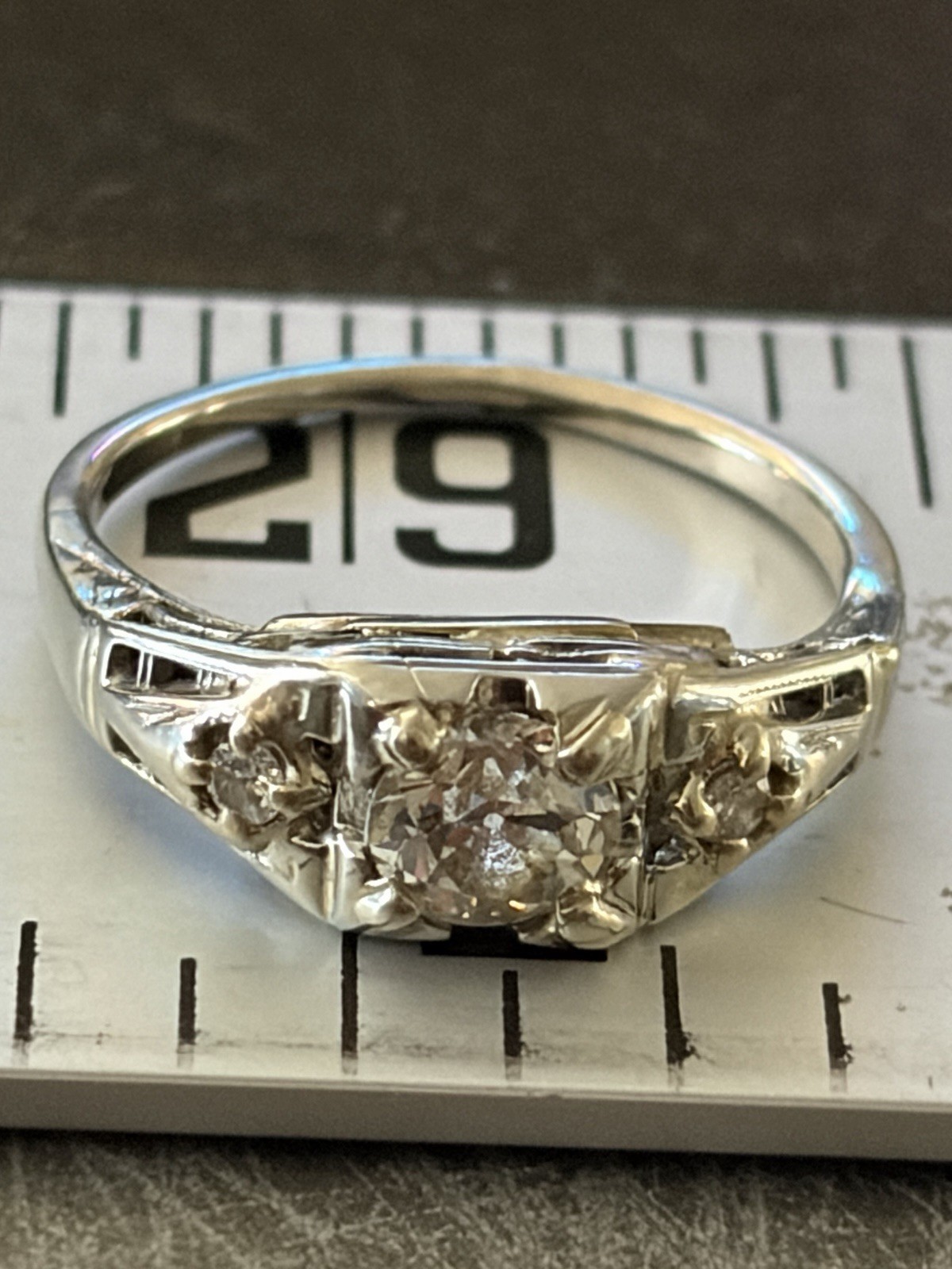 Vintage 10k White Gold OLD EUROPEAN CUT DIAMOND Art Deco Ring Size 4.5
