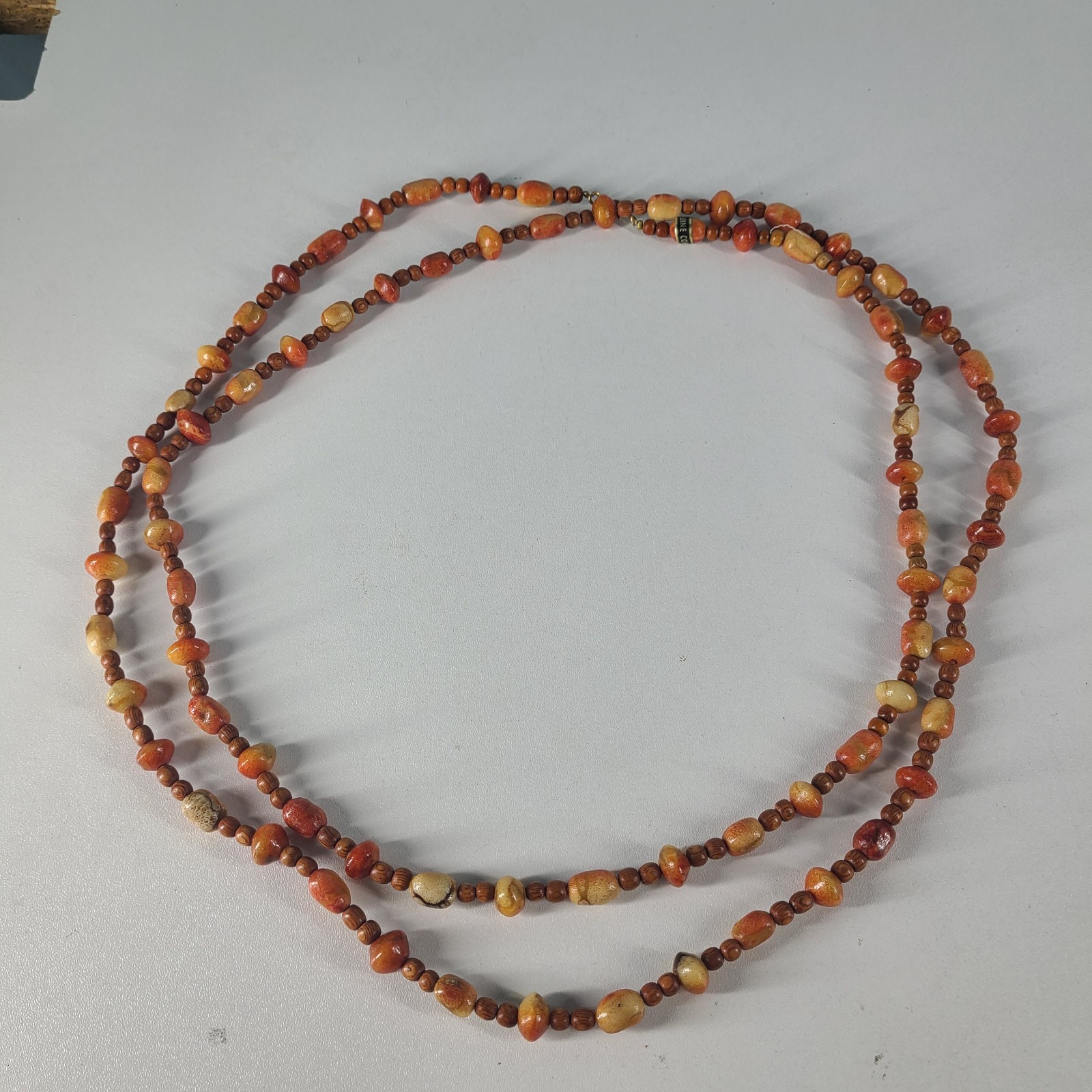 27” Genuine Apple Coral and Wood Beads Necklace – Orange