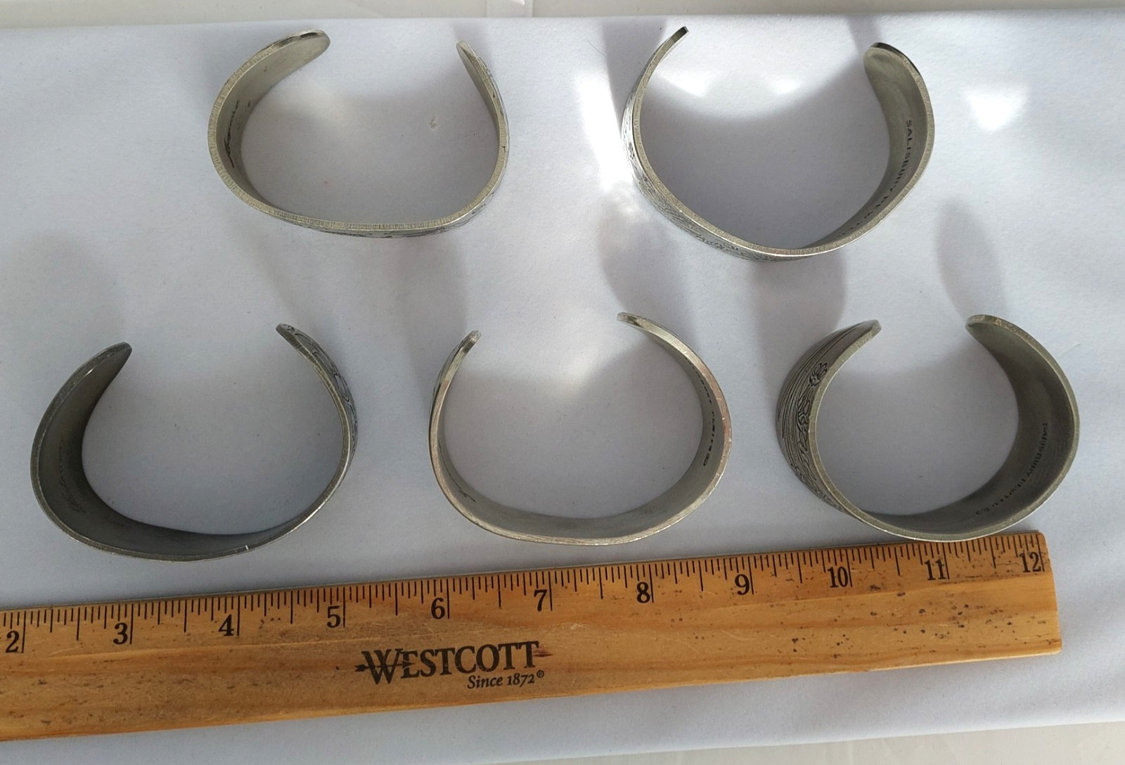 5 Vintage Pewter Birth Month by Flower Cuff Bracelets, Salisbury Pewter