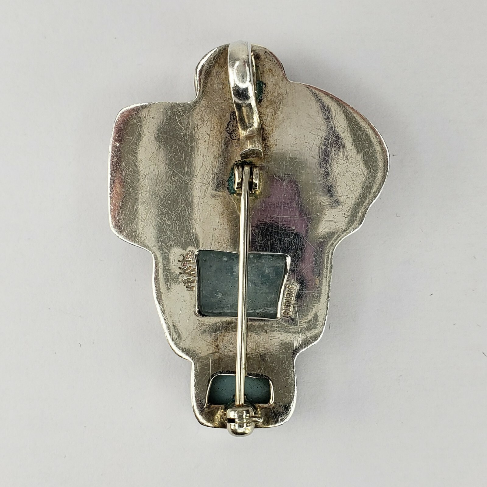 Amy Kahn Russell Sterling Silver AKR Handmade Carved Amazonite Pendant Brooch
