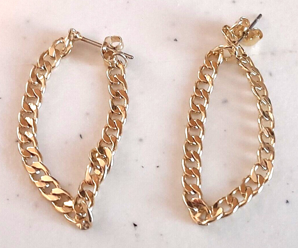 Vintage 1980’s Gold Tone 1.25″ Rope Chain Dangle/Drop Earrings Classic Beauty