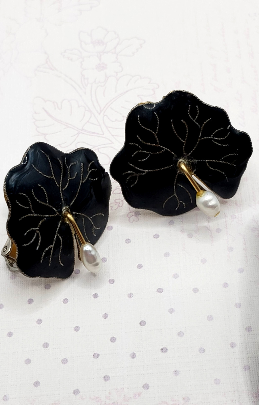 Vintage 14K Gold Pearl & Black Coral Branch Brooch & Earrings Set