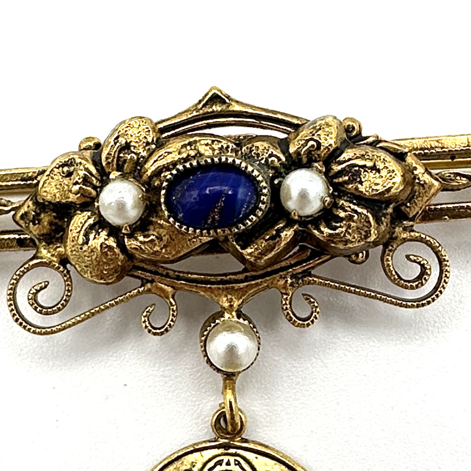 ORIGINAL BY ROBERT vintage brooch – Victorian Revival gold faux lapis pearl pin