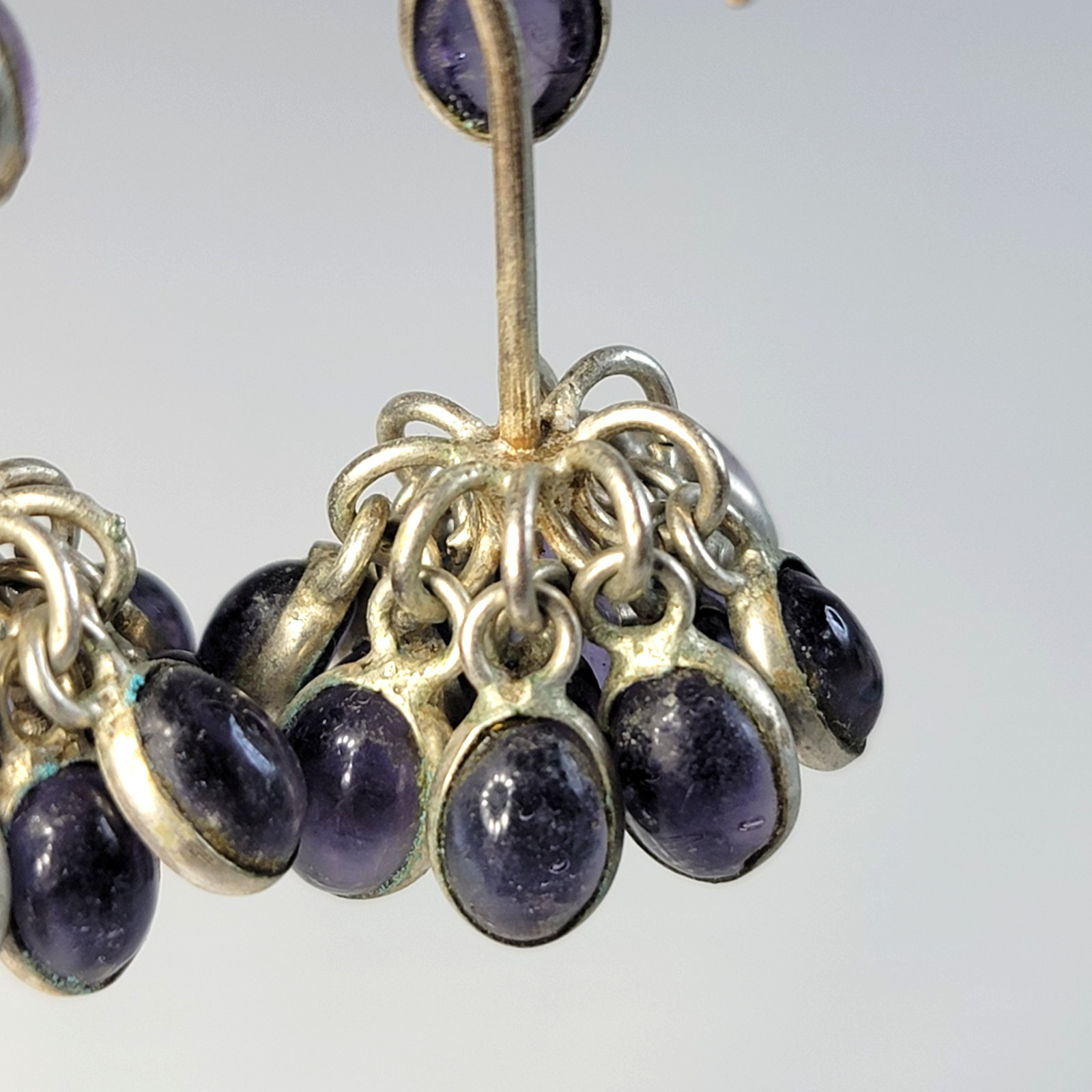 VTG Sterling Silver Cha-Cha Cluster Earrings Iolite Blue Glass Chandelier 925