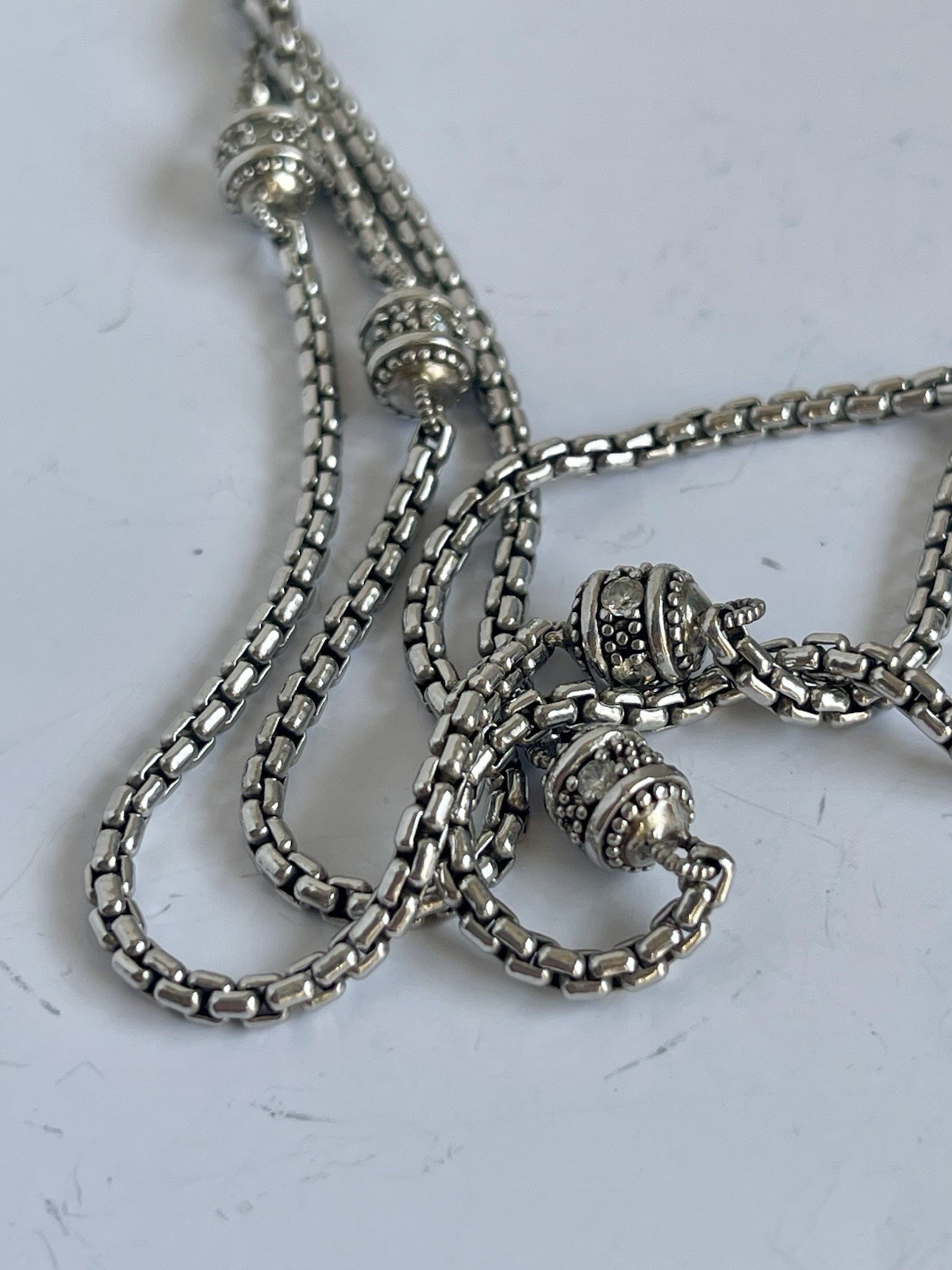 Judith Ripka Sterling Silver 925 & CZ Round Stations 3 Strand Necklace 56g Nice!