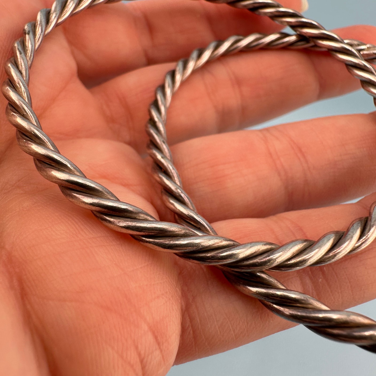 Vintage Sterling Silver Bangle Bracelet Lot Twisted Rope Texture 6.75″ Stackable