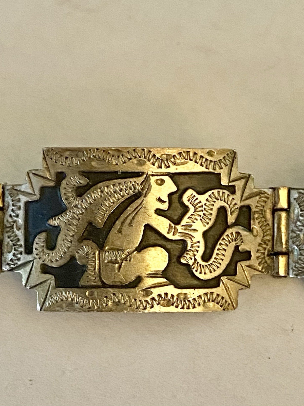 Antique Handmade Silver 925 Guatemala Geometric Link Bangle Bracelet