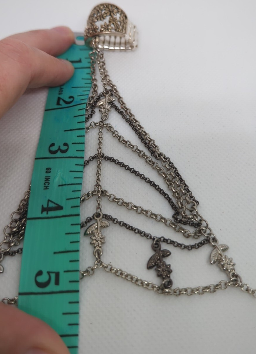 Vintage Hand Chain Ring Bracelet Silver Tone