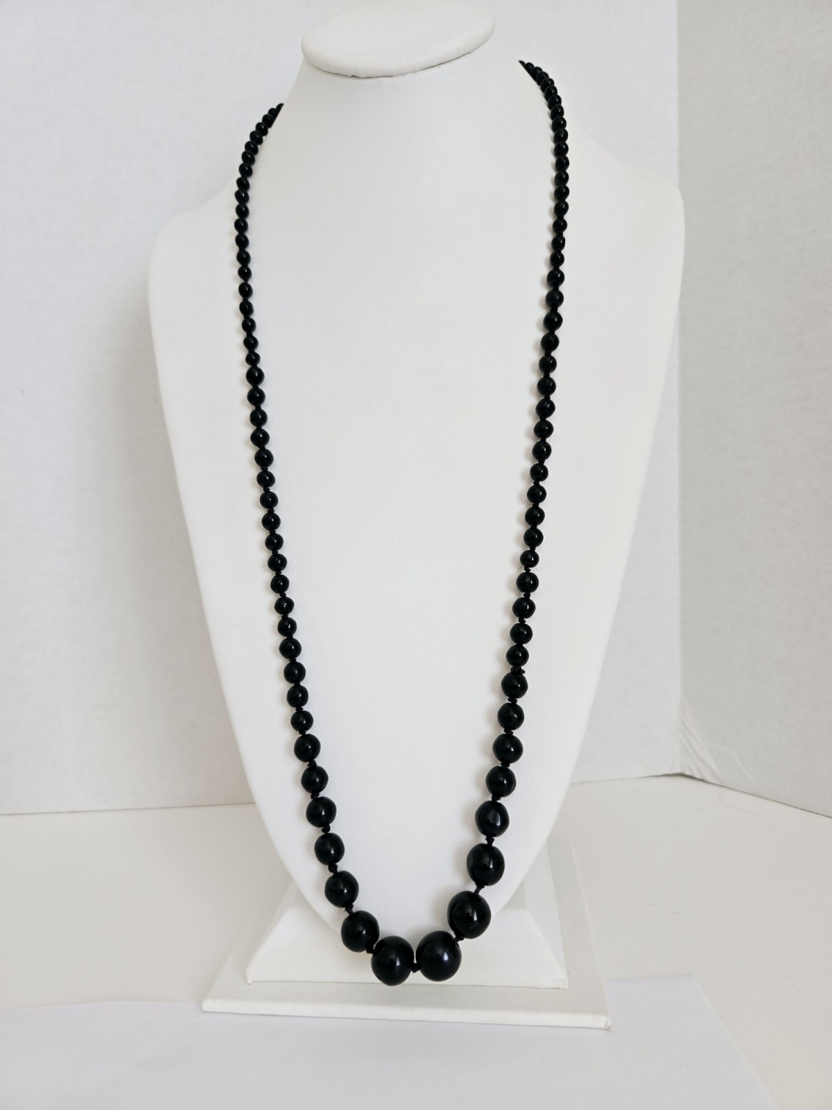 Lot of 9 Vintage Black Glass Faceted Beads Necklaces Different Styles & Sizes