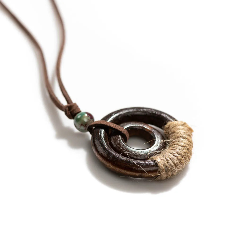 Bohemian Vintage Wooden Hemp Rope Vintage Handmade Necklace Ceramic Beads…
