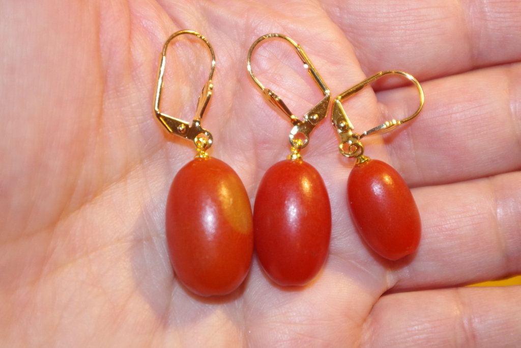 HANDMADE 14K GF GORGEOUS DARK AMBER 39MM BAKELITE OVAL LEVER BACK EARRINGS