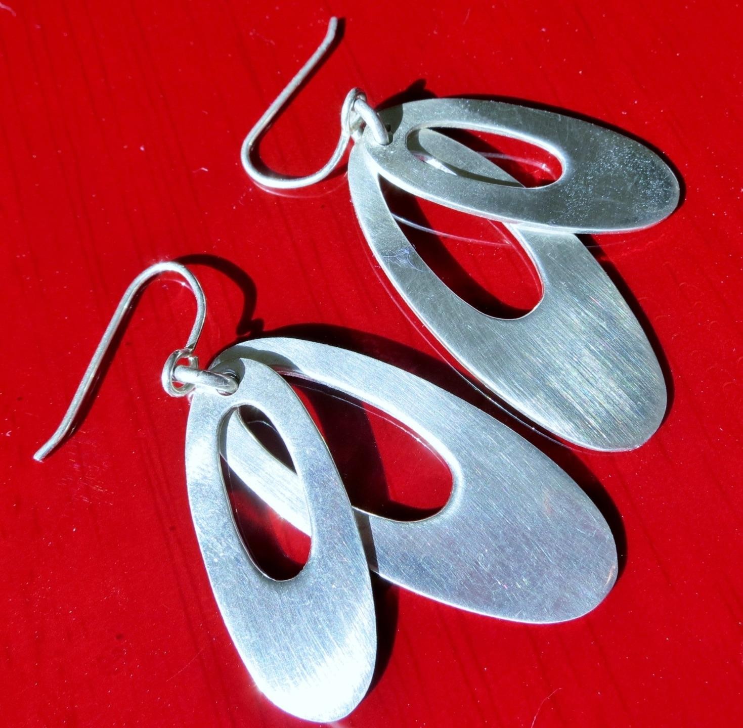 Dominique Dinouart 925 sterling silver earrings 2.0″ dangle layered drop 12.78gr