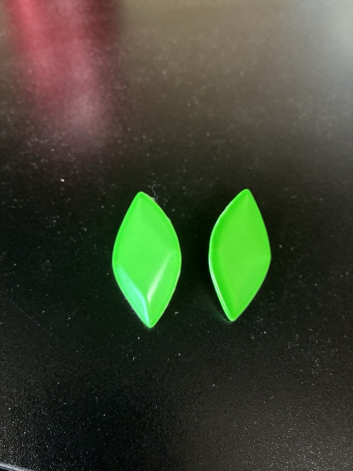 Vintage Neon Lime Green Enamel Leaf Earrings