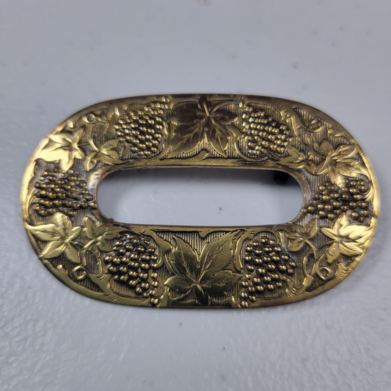 Oval Grapevine Brooch Brass Gold Tone Rollover Clasp Mid Century Jewelry