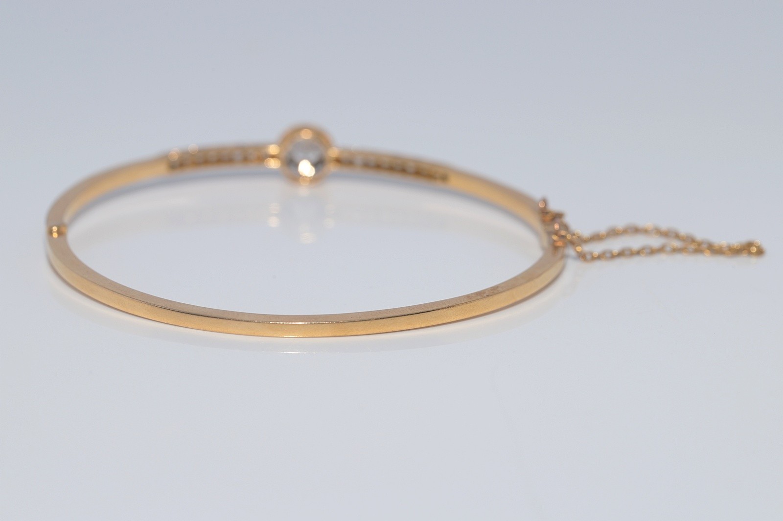 Antique Circa 1920s Art Deco 18k Gold Natural Diamond Decorated Bangle Bracelet