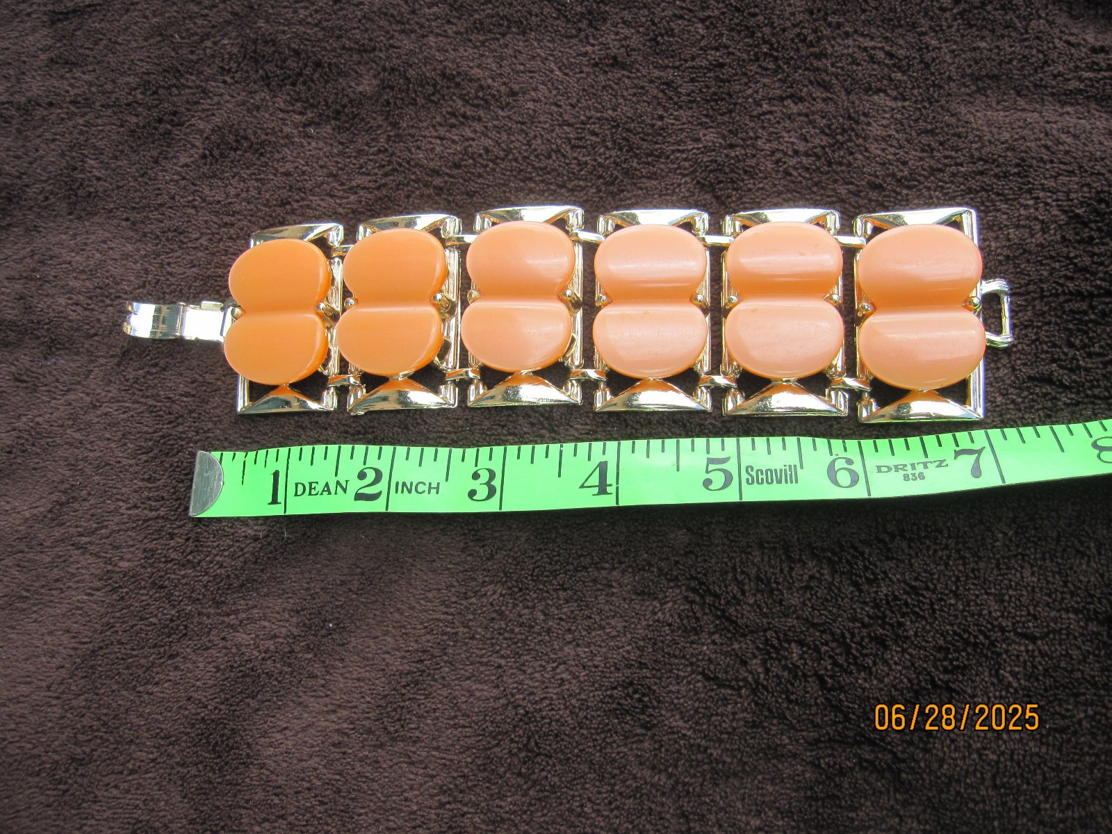 Vintage Bracelet unknown metal with orange faux stone Marked DAM