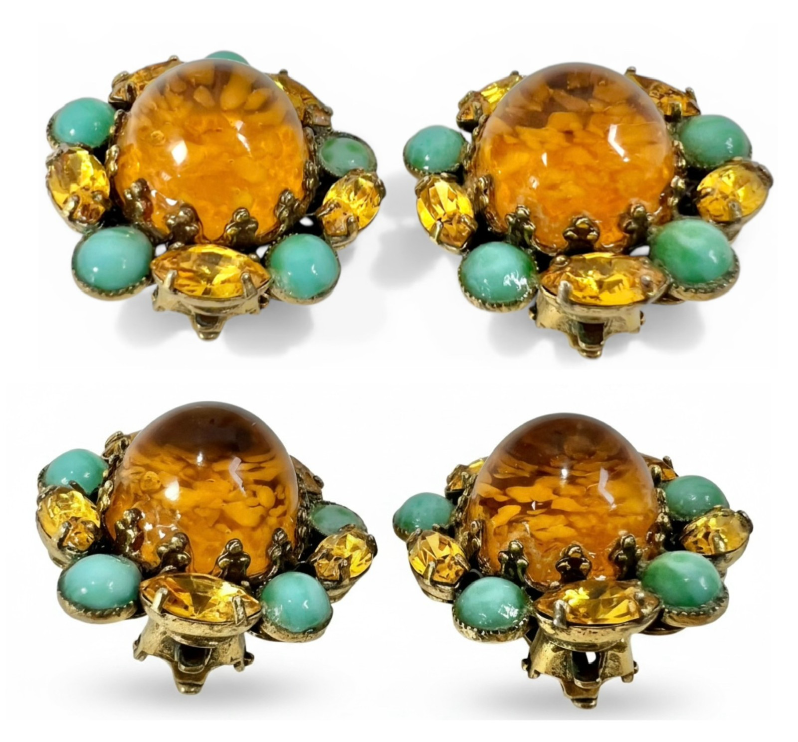 Vintage Art Nouveau Gripoix Poured Glass Citrine Crystal Jewelry Set