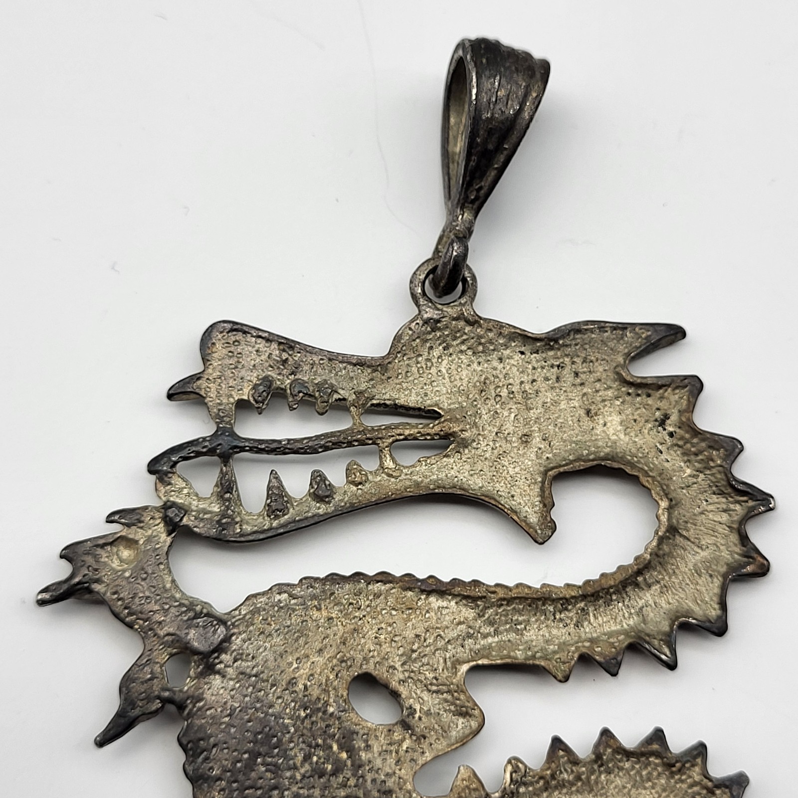 Amazing Large Vintage Dragon Pendant Y2K oversize Bling Silver plated funky
