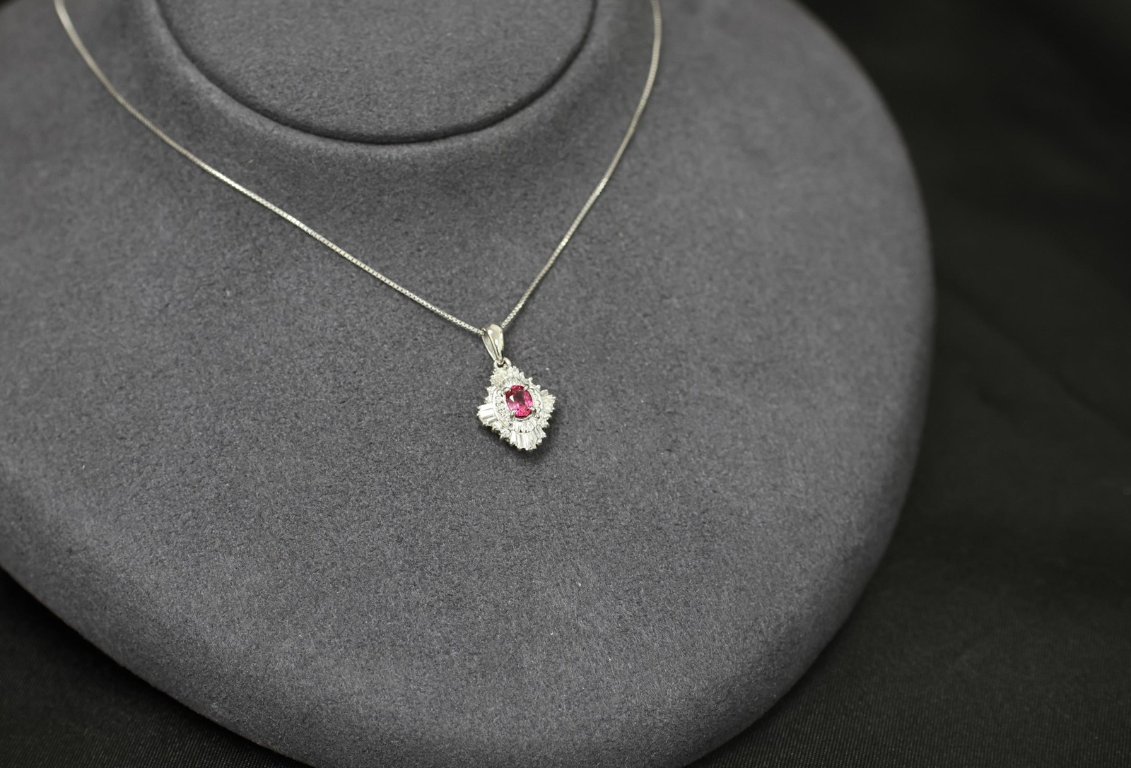 Fine 0.35ct Intense Red Ruby & 0.06ct Diamond 16 Inch Platinum Necklace, 4.29g