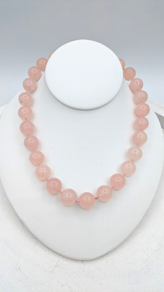 Rose Quartz Beaded Necklace Knotted Gemstone 16 Inch