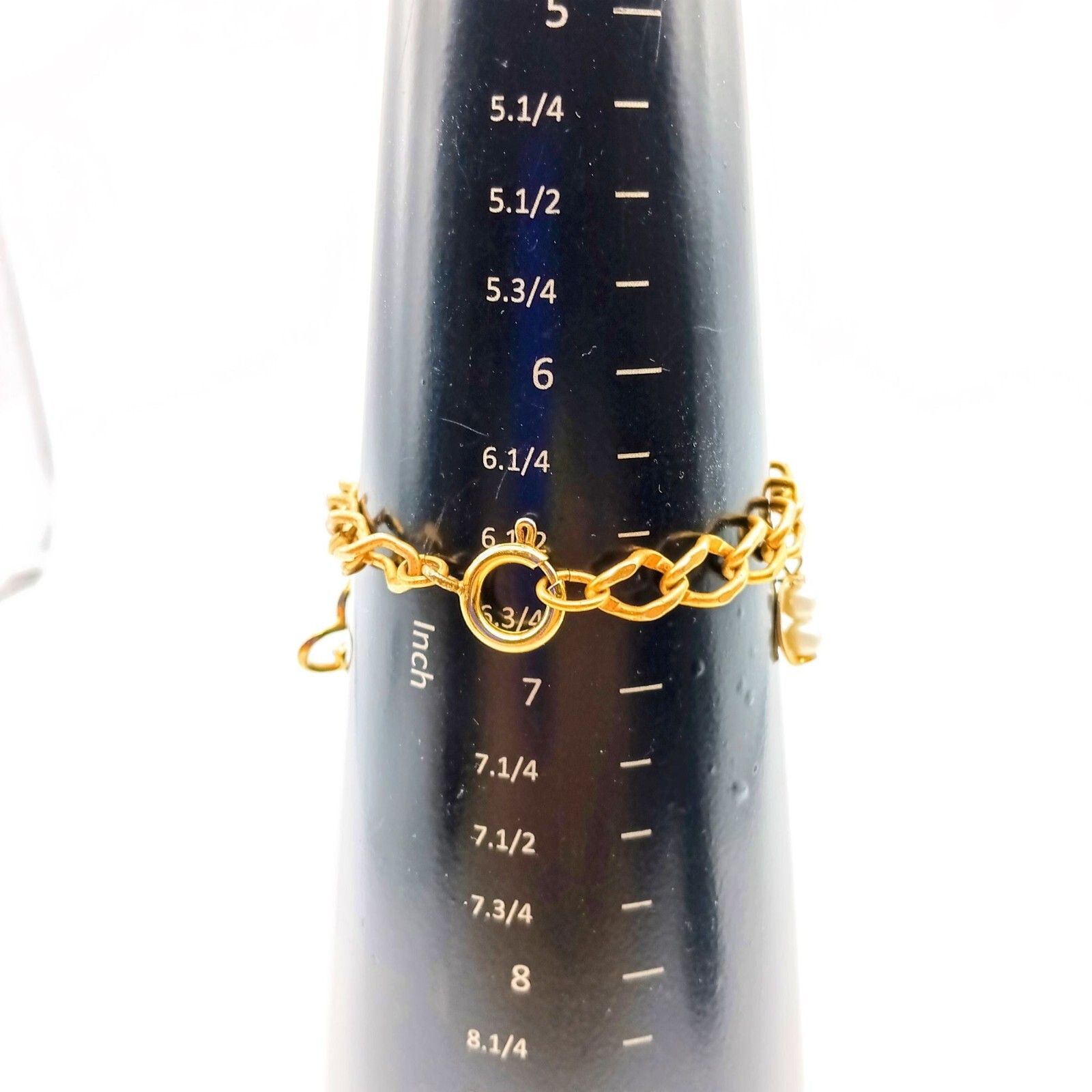Vintage Starter Charm Bracelet, Gold Tone Curb Links Bangle with 3 Charms, Avon