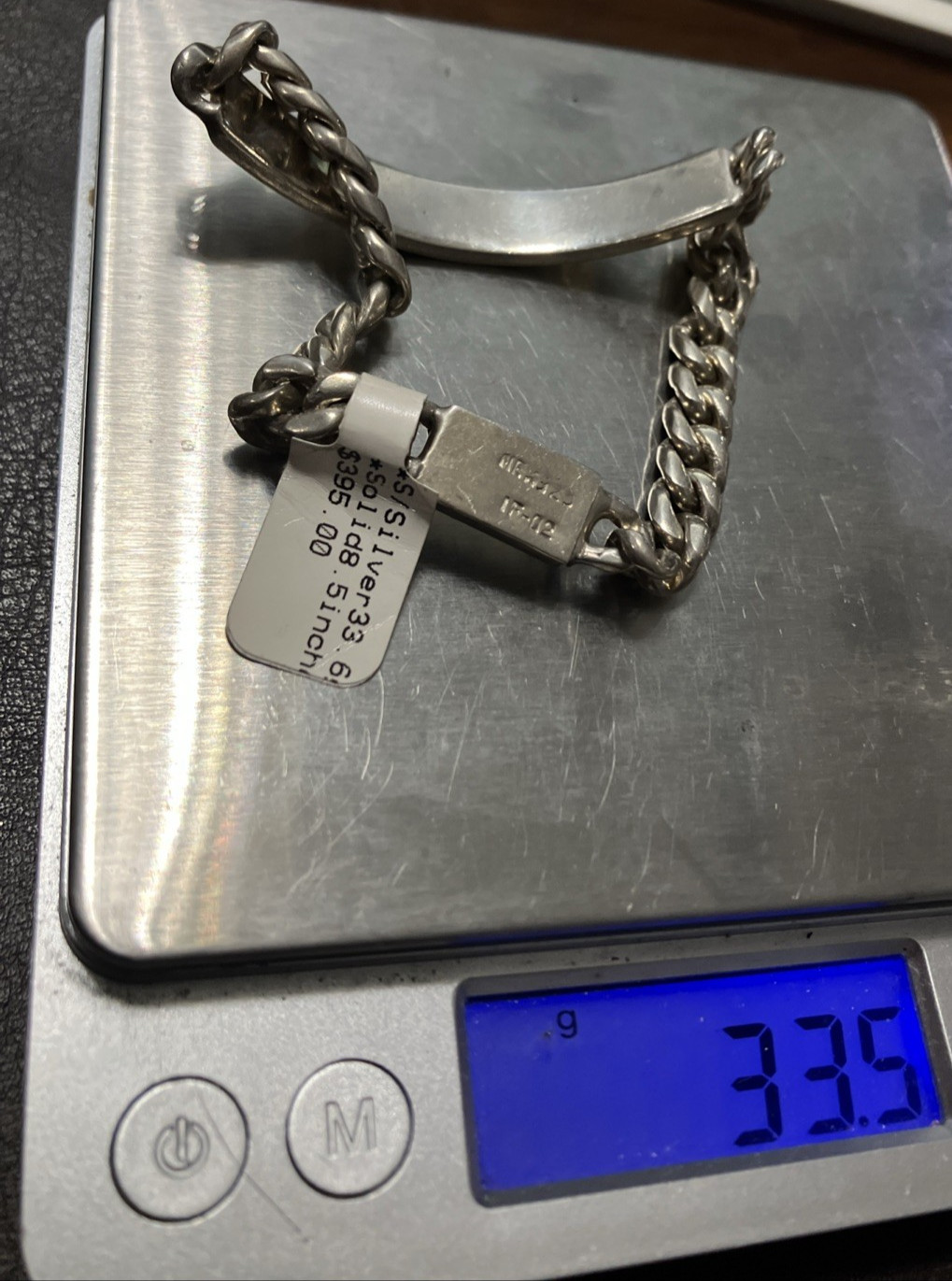 Mexico IF-02 Sterling Silver 925 Cuban ID Bracelet Solid 33 Grams 8.5 Inches