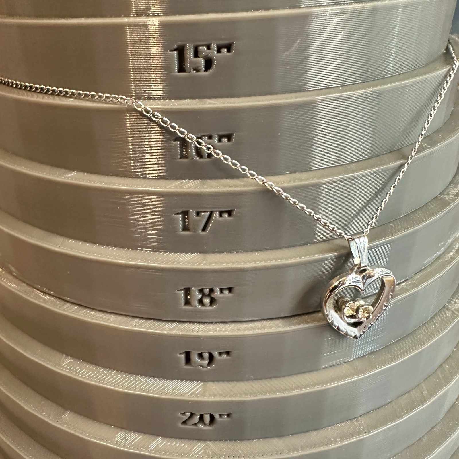 Vintage Sterling Silver Rhinestone Heart Pendant Necklace 925 Chain 16″ Signed
