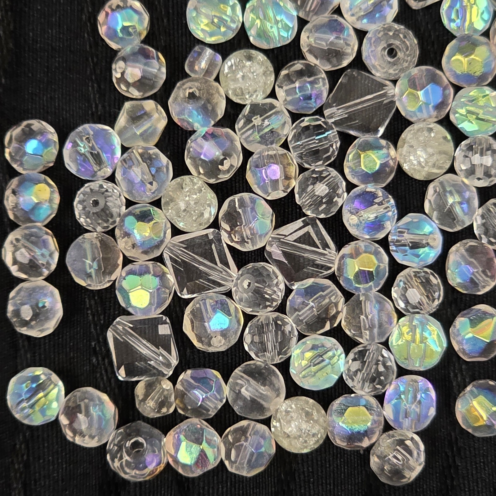 Mixed Clear Aurora Borealis Style Glass Bead Lot Faceted Round Bicone Square
