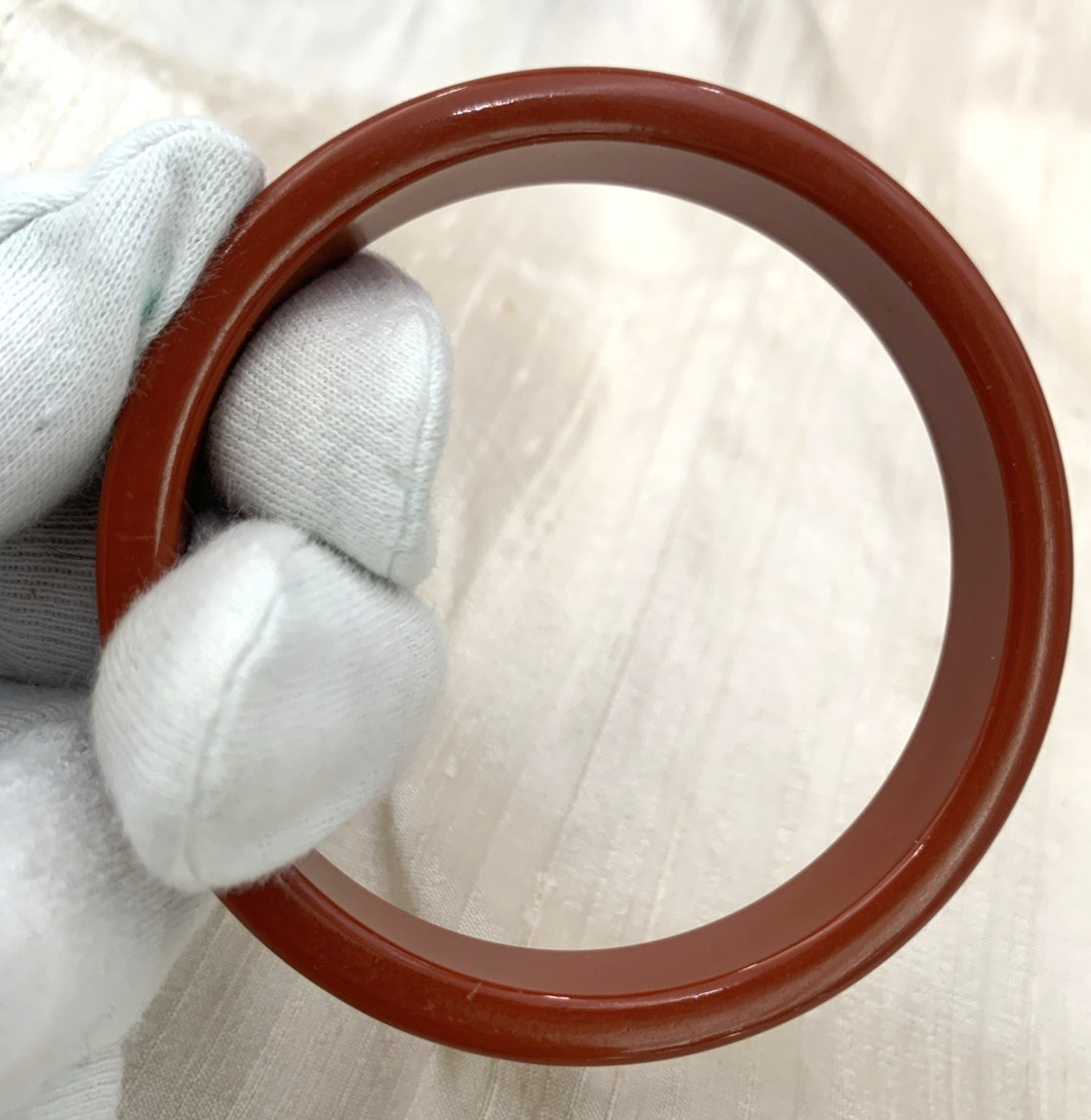 VTG Bangle Bracelet Lucite Plastic Ribbed Burnt Orange Rust Bold 8″ Inside Circ.