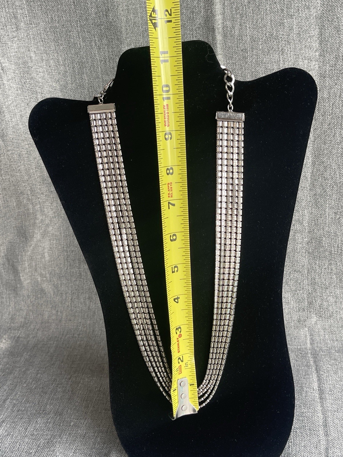 Vintage Silver Tone Metal Drape 5 Strand Necklace MCM Claw Clasp 25” Adjustable
