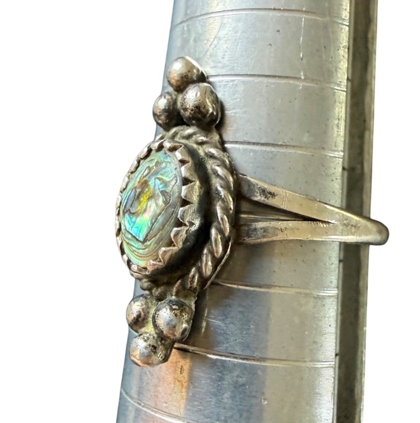 Vintage Sterling Silver Ring Abalone Shell Oval Stone Size 8