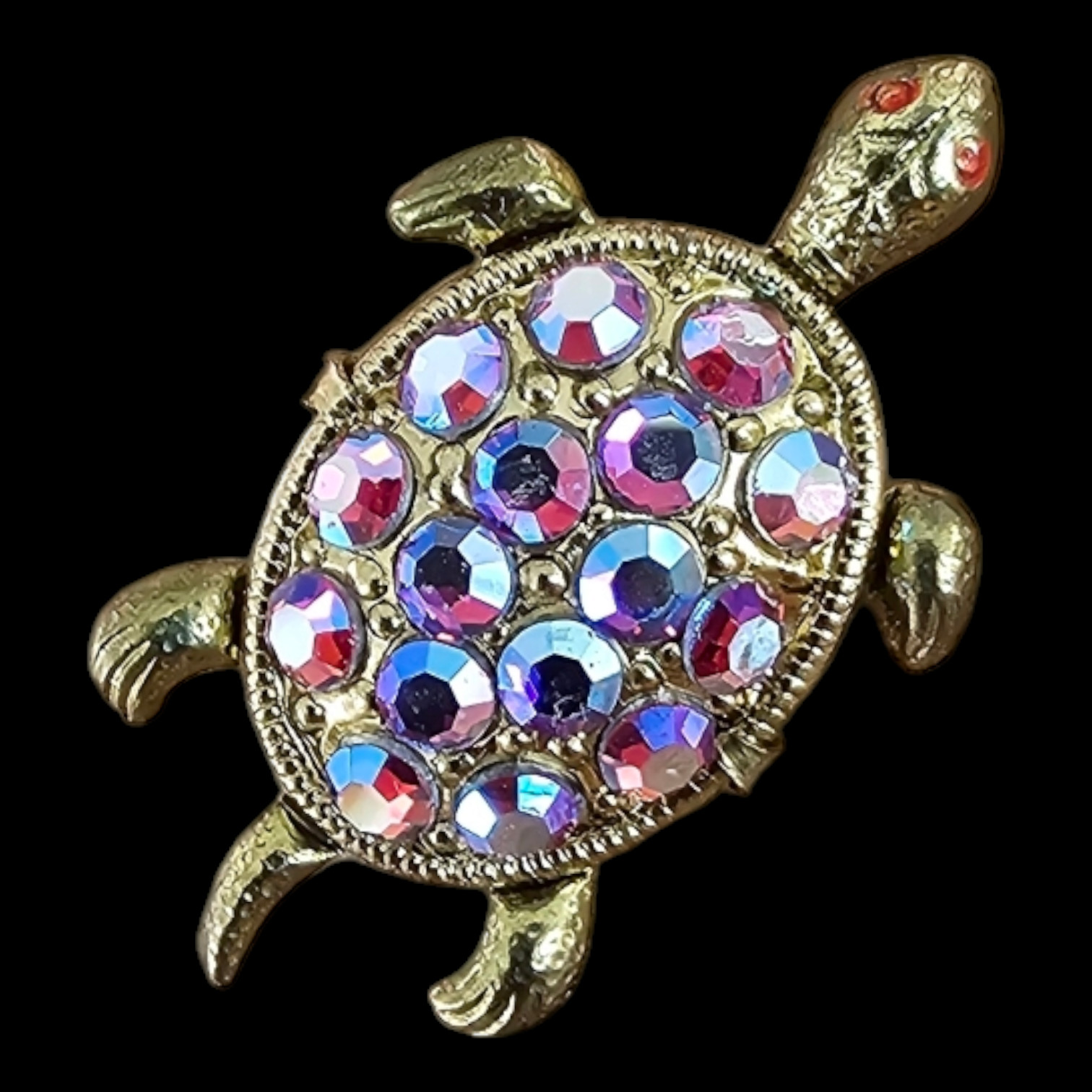 Genuine Vintage Gold Color Ges Gesch Red Crystal Turtle Brooch – W Germany