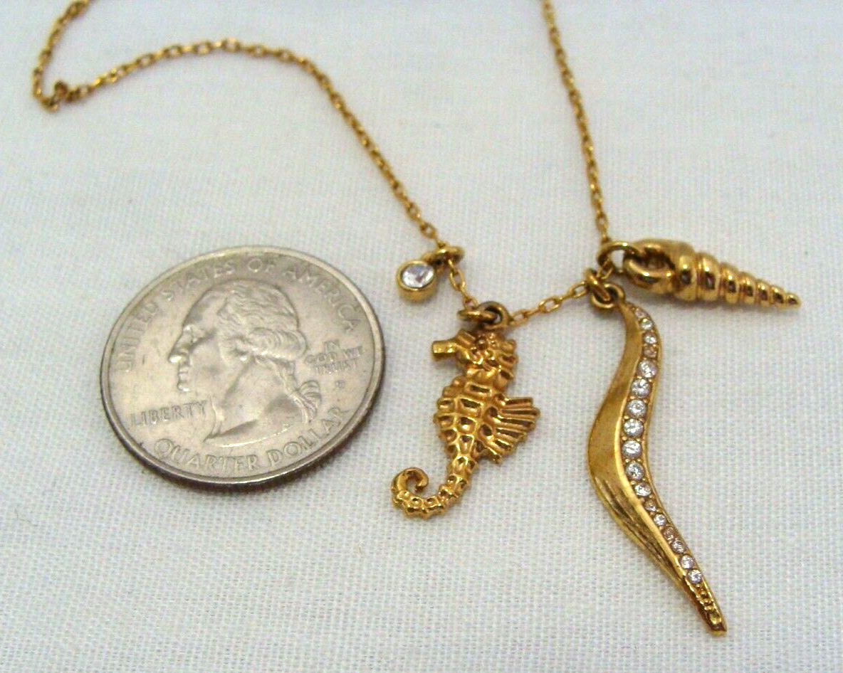 Stella & Dot Gold-Tone Necklace With Ocean Themed Charms Including Seahorse
