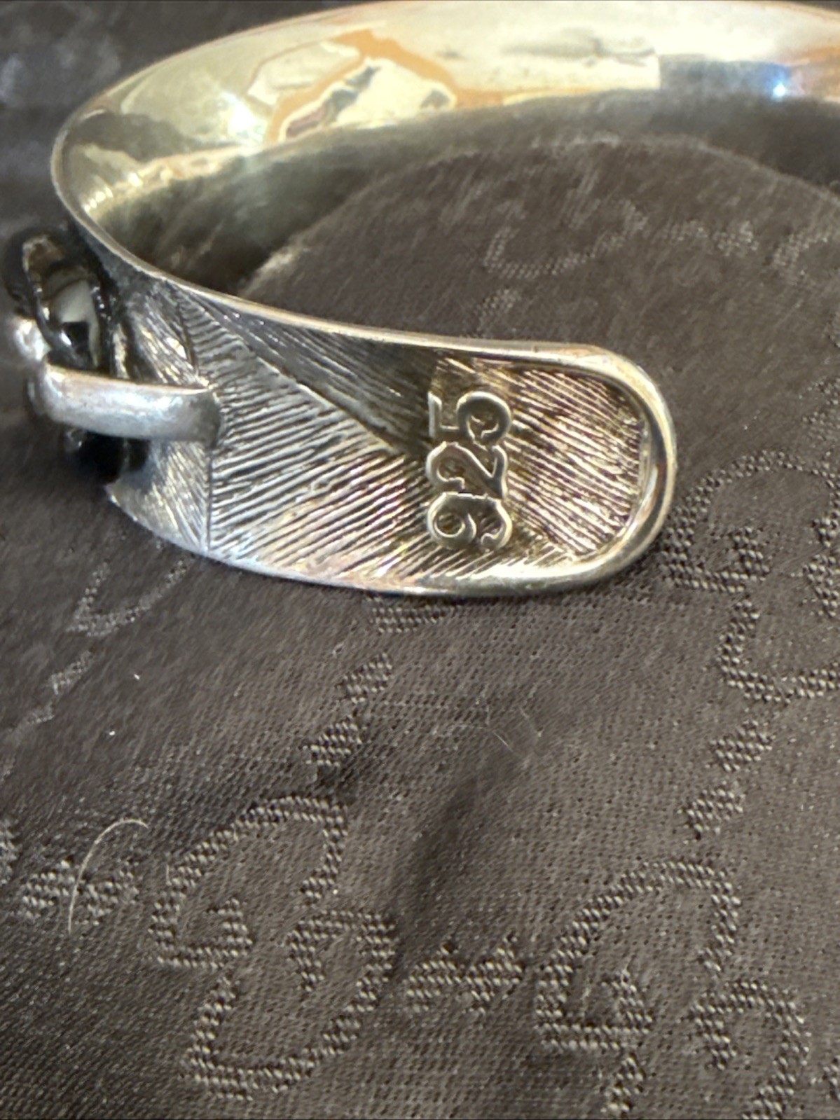 Vintage Sterling Silver Onyx And Diamond Cuff Bracelet