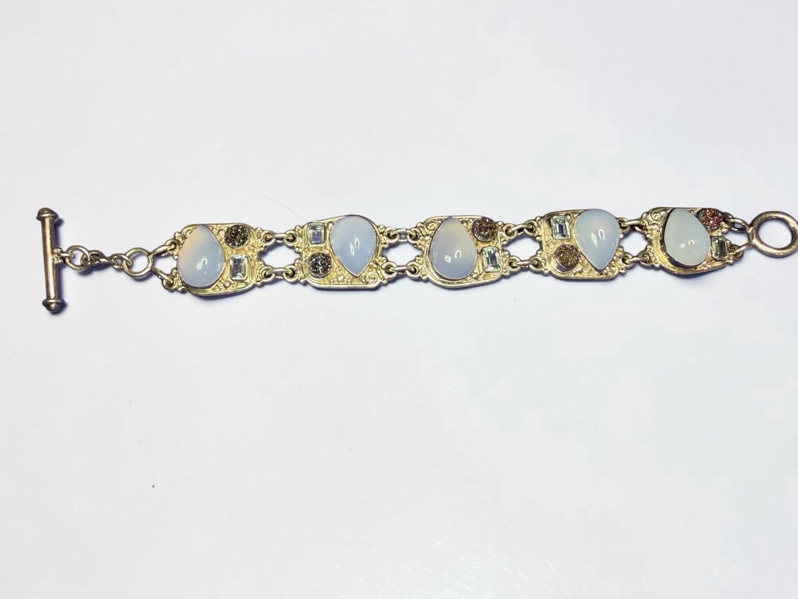 Sajen 925 Silver Chalcedony Moonstone Iolite Druzy Ring Bracelet Earrings Set