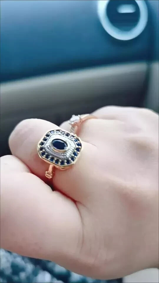 Vintage Art Deco Style Sapphire Lab Created Diamond 14k Yellow Gold Finish Ring