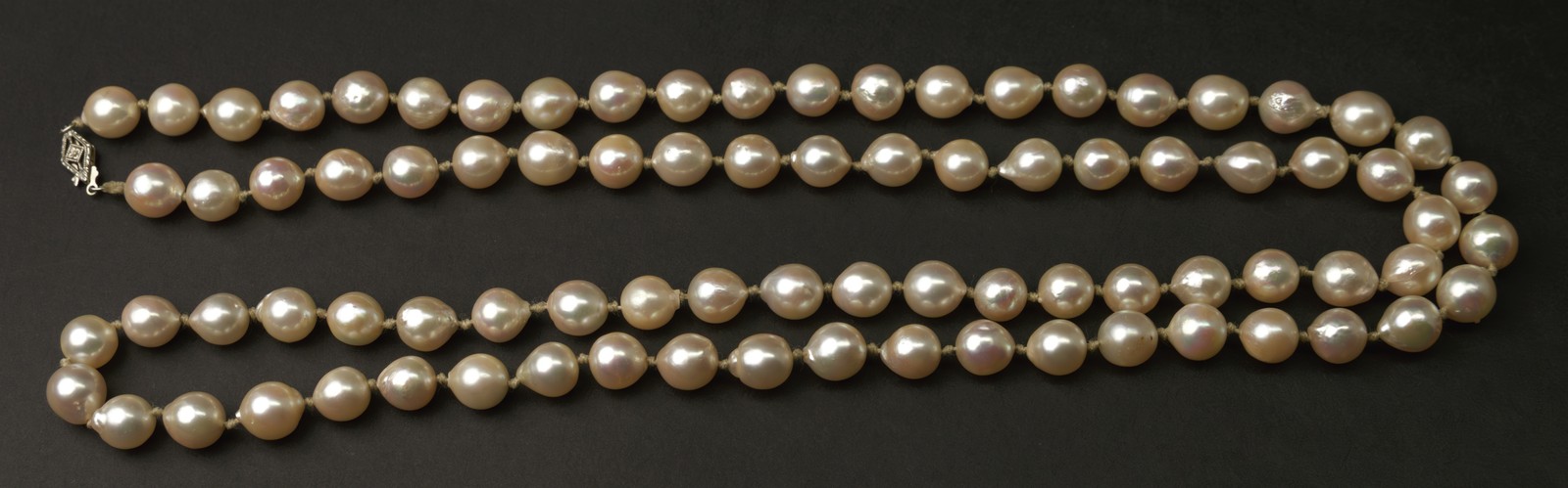 Baroque Cultured Akoya Pearl Strand 31.5″ Necklace 18k White Gold Clasp