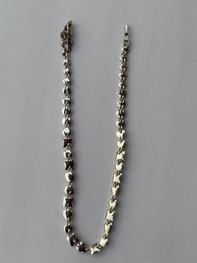 Vintage MONET Signed Two-Tone Silver/Gold Rhinestone Necklace 17″