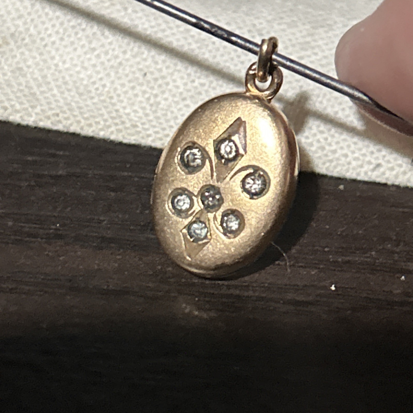 Antique 2g Victorian Rose Gold Filled Oval Locket Fluer de Lis Paste Stones Tiny