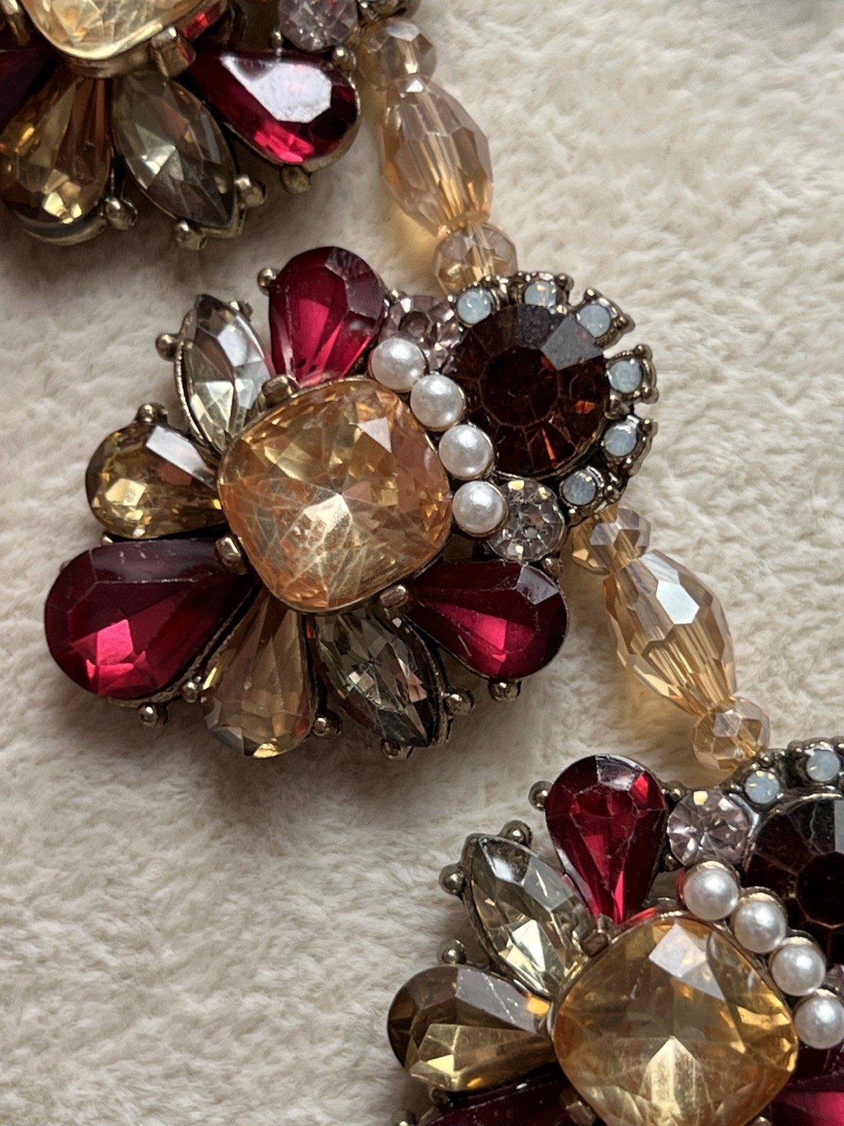 Set Of 2 Vintage Rhinestone Statement Necklaces Red Gold Green