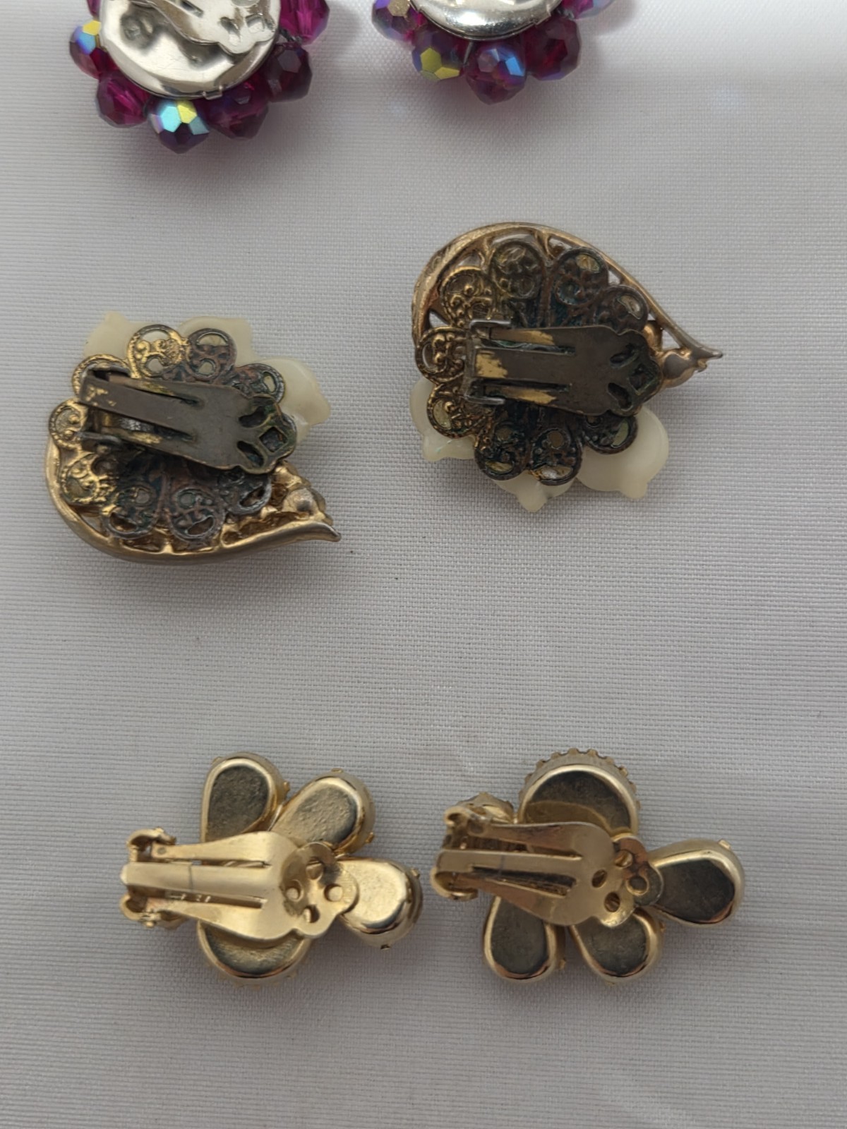 Vintage Rhinestone Clip-On Earrings, Stylish, Lot of 4 In Miriam Haskell Style