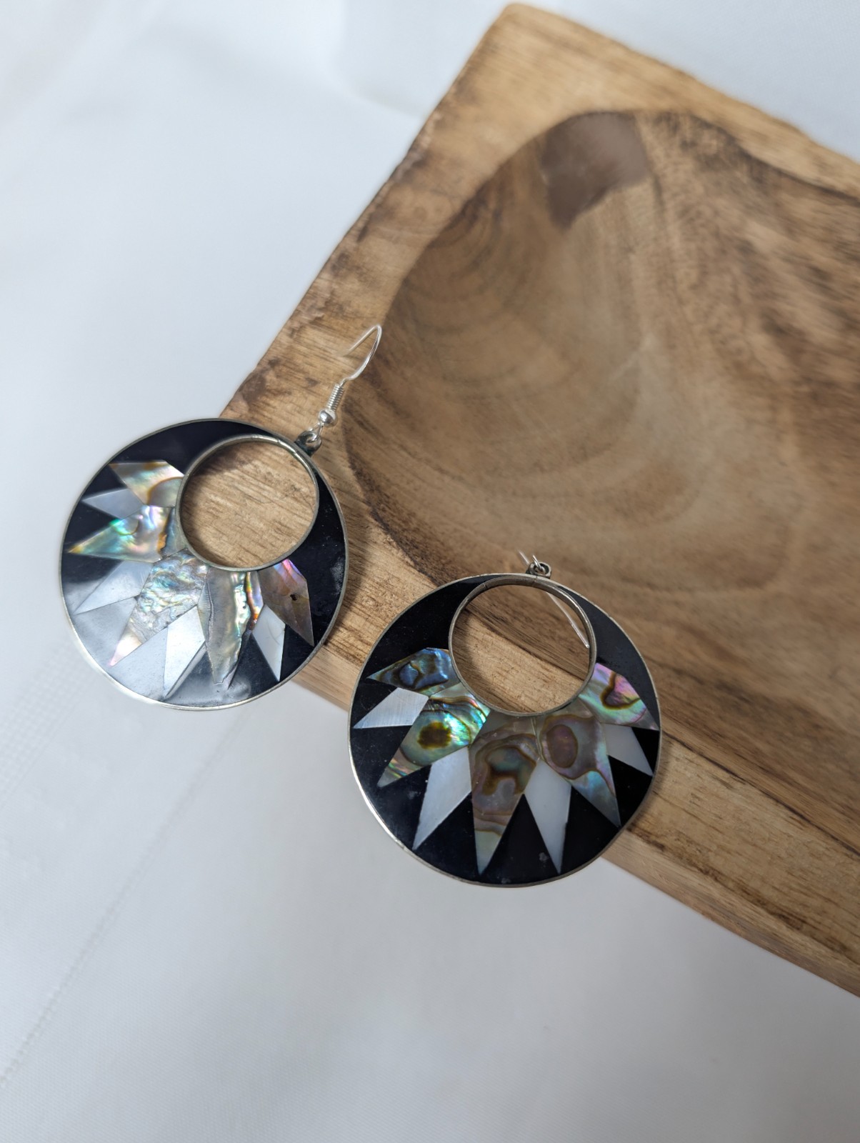 Vintage Alpaca Mexico Sterling Silver 925 Abalone Mother of Pearl Inlay Earrings