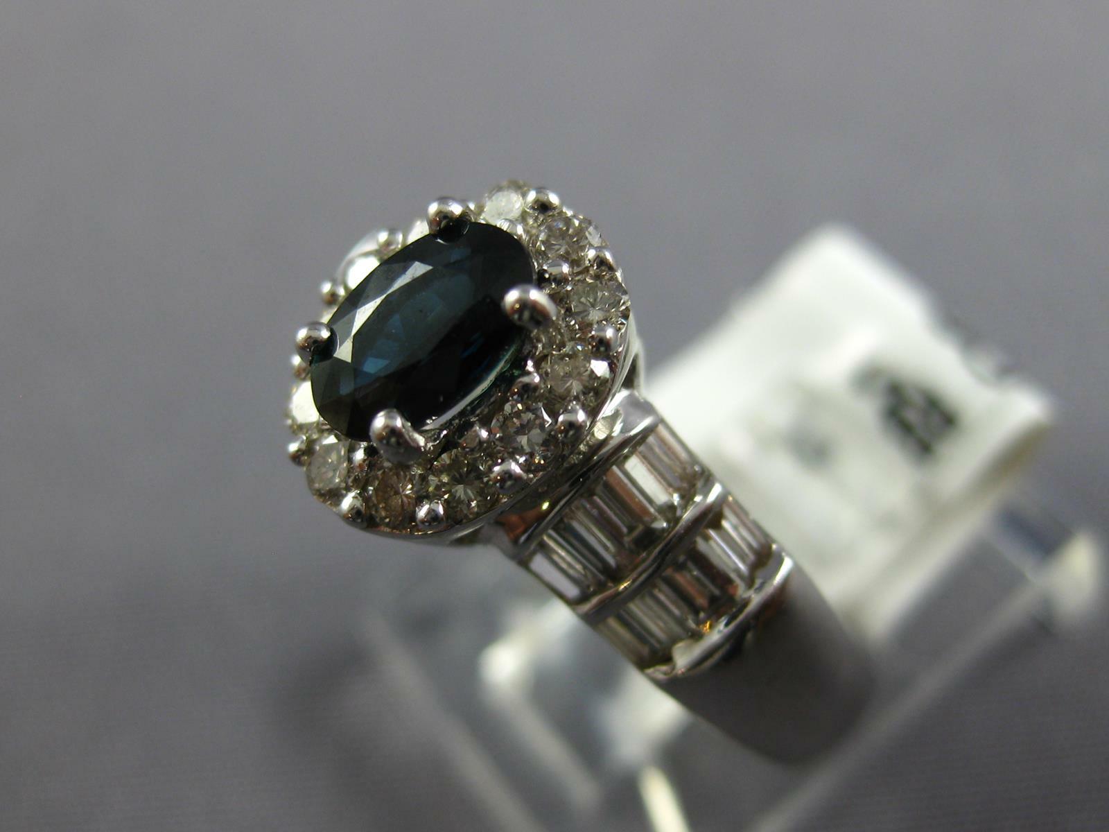 1.52CT DIAMOND AAA SAPPHIRE 14K WHITE GOLD OVAL ROUND & BAGUETTE FRIENDSHIP RING