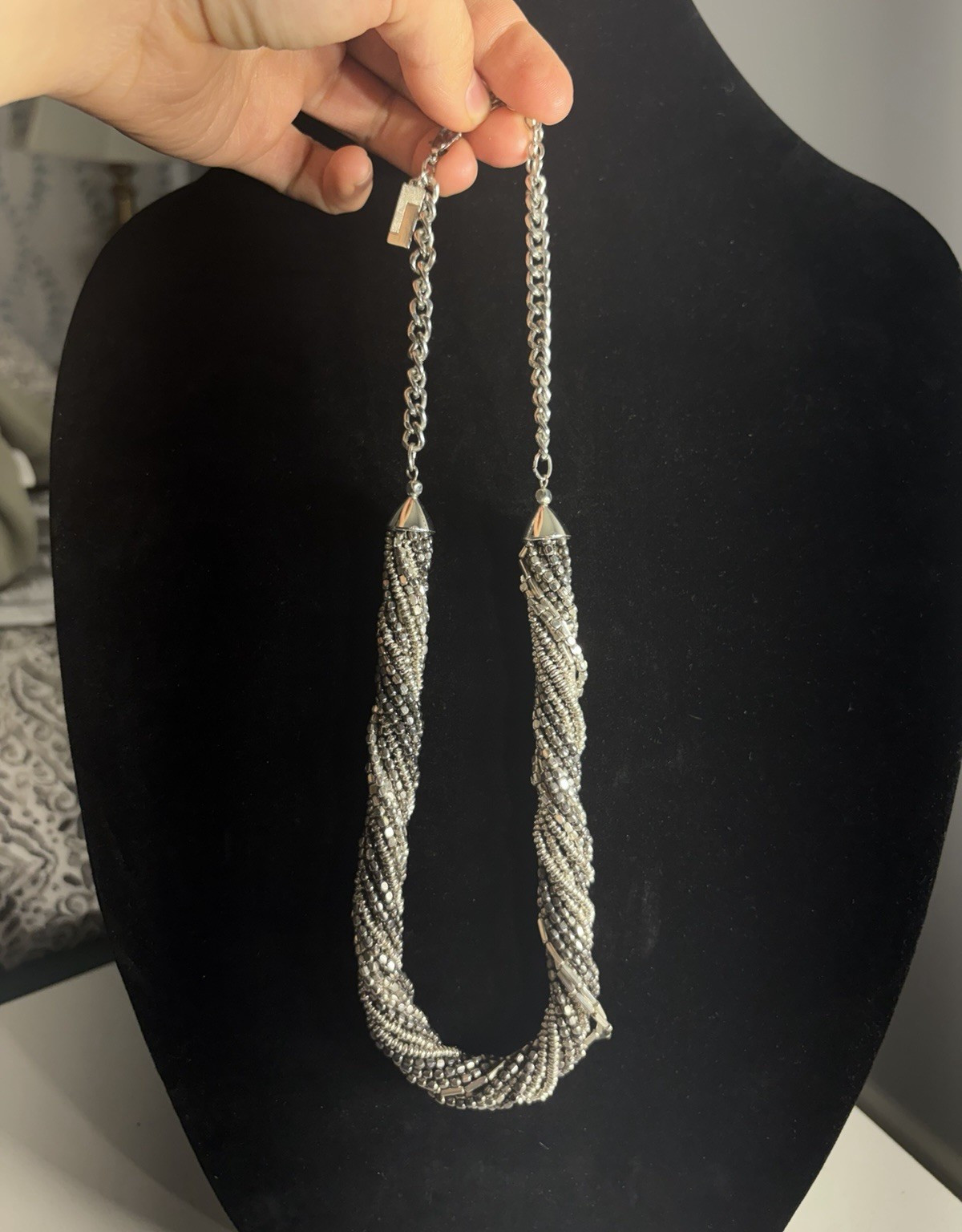 Vintage The Limited Silver Tone Twisted Multi-Strand Beaded Statement 23”