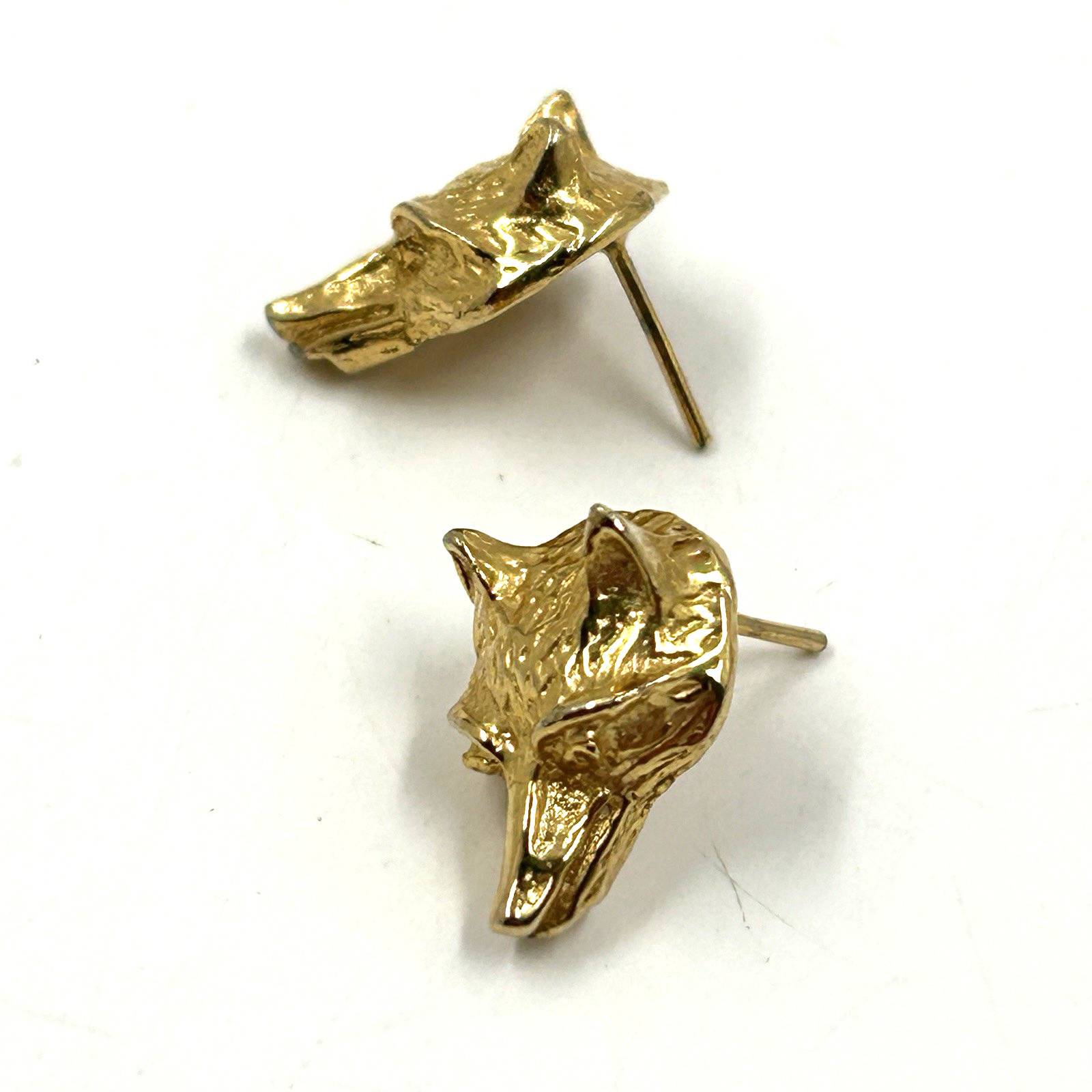 Vintage Signed Gay Boyer Gold Tone Fox Wolf Head Earrings