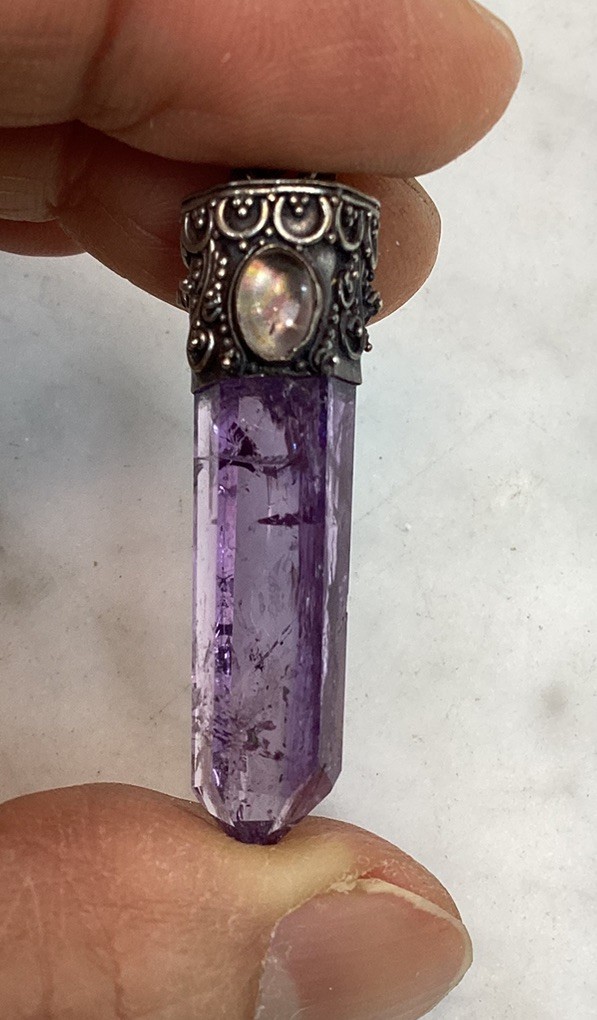 Vintage Sterling Silver Amethyst Rock Crystal Pendant